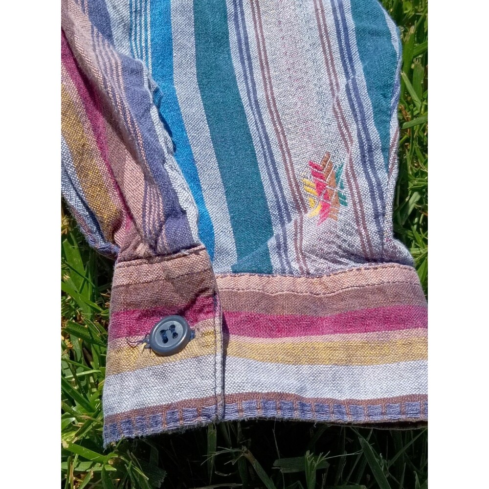 VTG 90s Jewel Tone Southwestern Desert Aztec Cotton Button Down Shirt Large - Picture 3 of 8